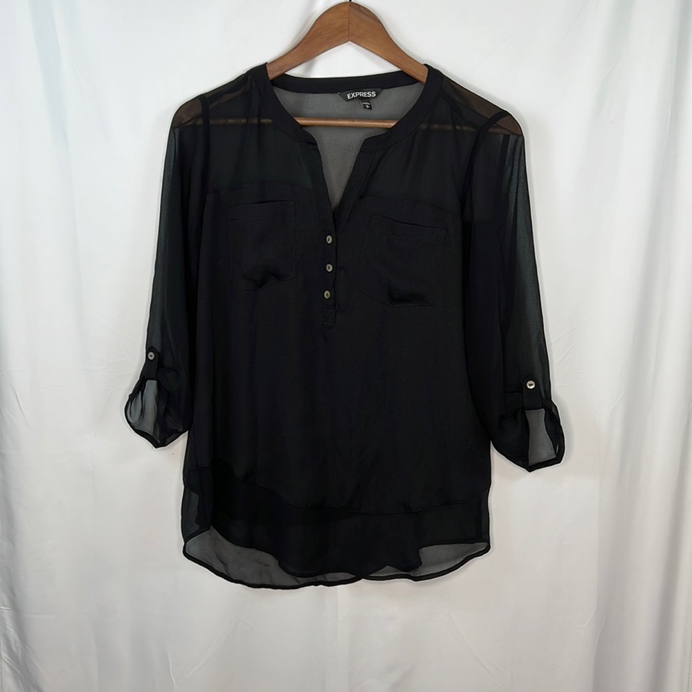 Express sheer sleeve blouse black small
